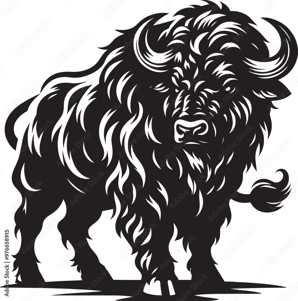 Wild Running Buffalo Silhouette vector illustration isolated on a white background Wild Running Buffalo Silhouette vector illustration isolated on a white background