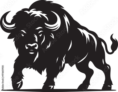 Wild Running Buffalo Silhouette vector illustration isolated on a white background