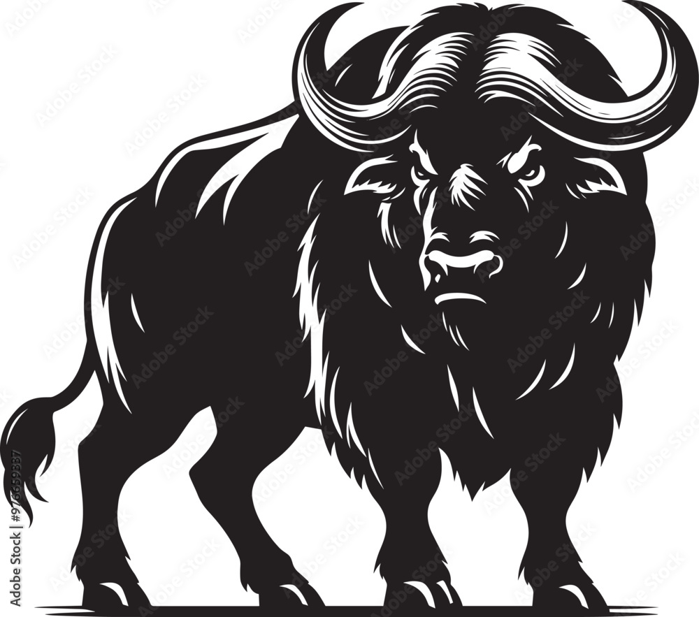 Fototapeta premium Wild Running Buffalo Silhouette vector illustration isolated on a white background