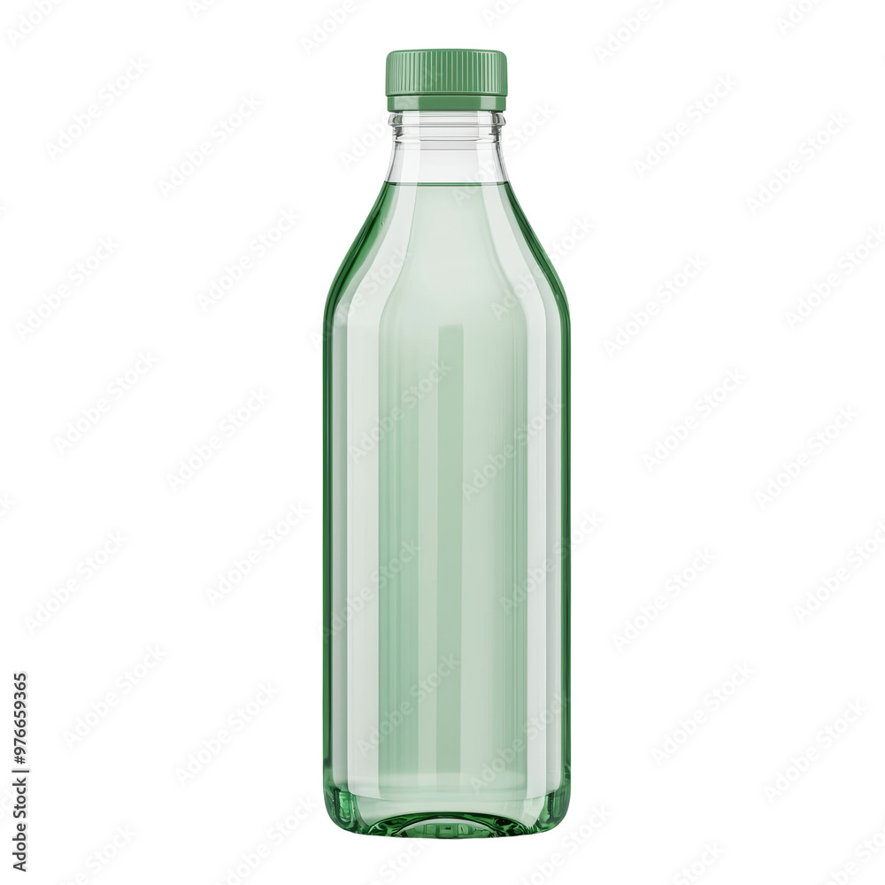Clear glass bottle of water with green cap isolated on white background Clear glass bottle of water with green cap isolated on white background