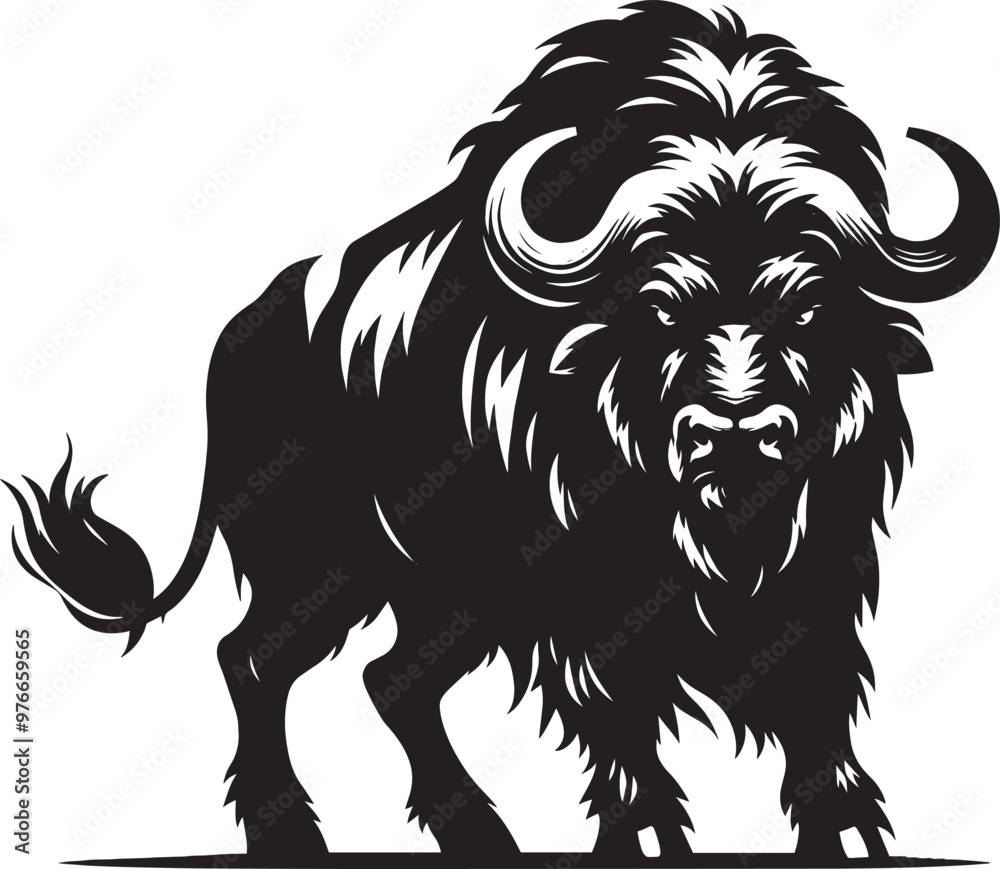 Wild Running Buffalo Silhouette vector illustration isolated on a white background Wild Running Buffalo Silhouette vector illustration isolated on a white background