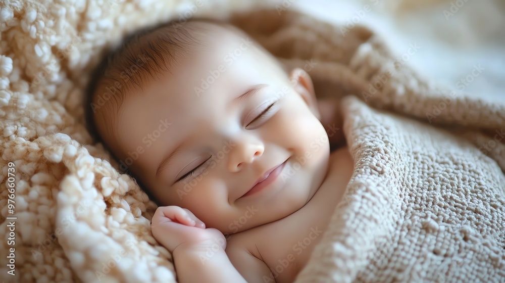 A newborn baby sleeps soundly wrapped in a soft blanket in a wicker basket.