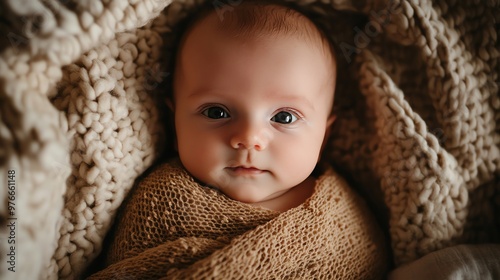 A newborn baby sleeps soundly wrapped in a soft blanket.