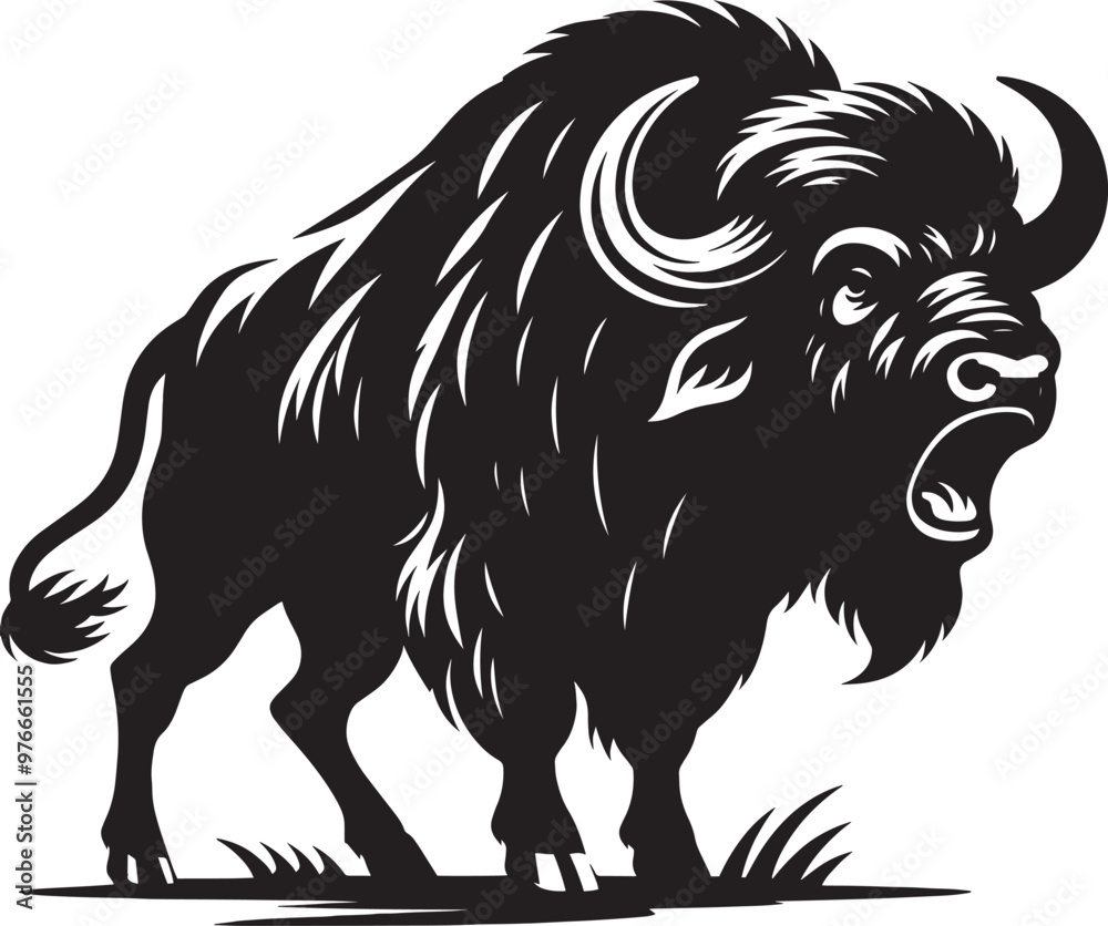 Wild Running Buffalo Silhouette vector illustration isolated on a white background Wild Running Buffalo Silhouette vector illustration isolated on a white background