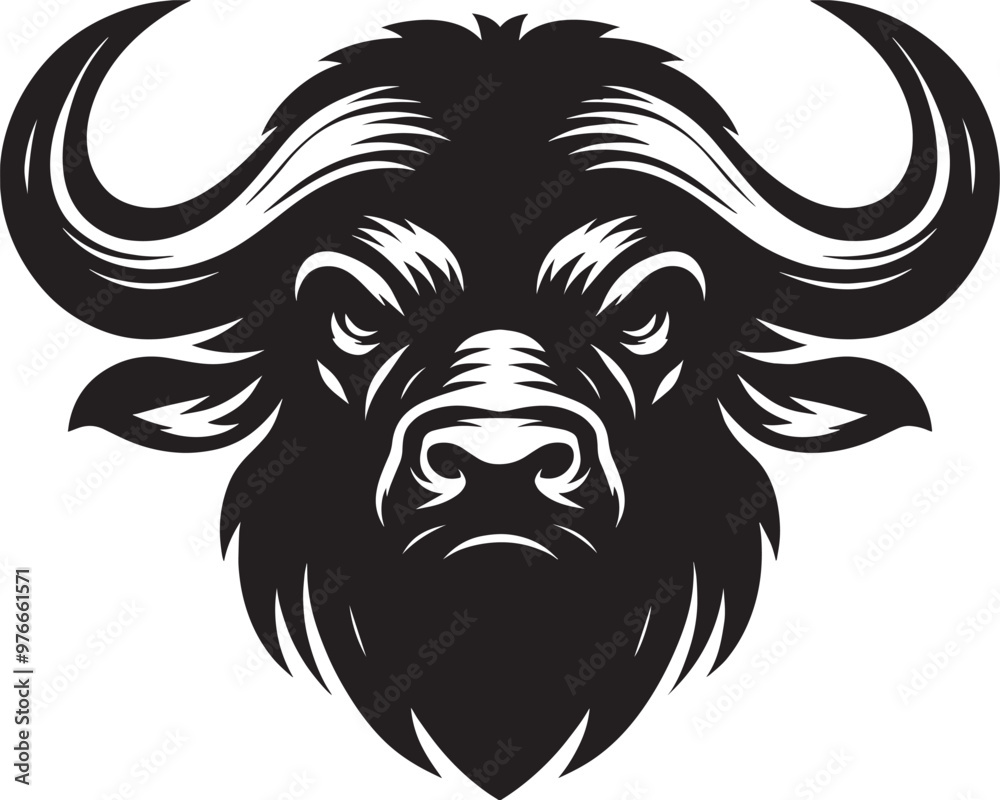 Fototapeta premium Wild Running Buffalo Silhouette vector illustration isolated on a white background