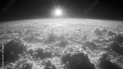 Satellite image of cloud cover, black and white, high contrast