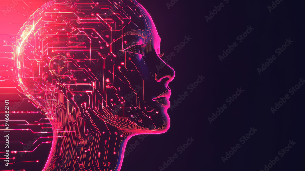 Artificial Intelligence depicted with a circuit-style electric line design. Features a digital, futuristic look suitable for machine learning. Ideal for graphic design, logos, websites, social media. Artificial Intelligence depicted with a circuit-style electric line design. Features a digital, futuristic look suitable for machine learning. Ideal for graphic design, logos, websites, social media.