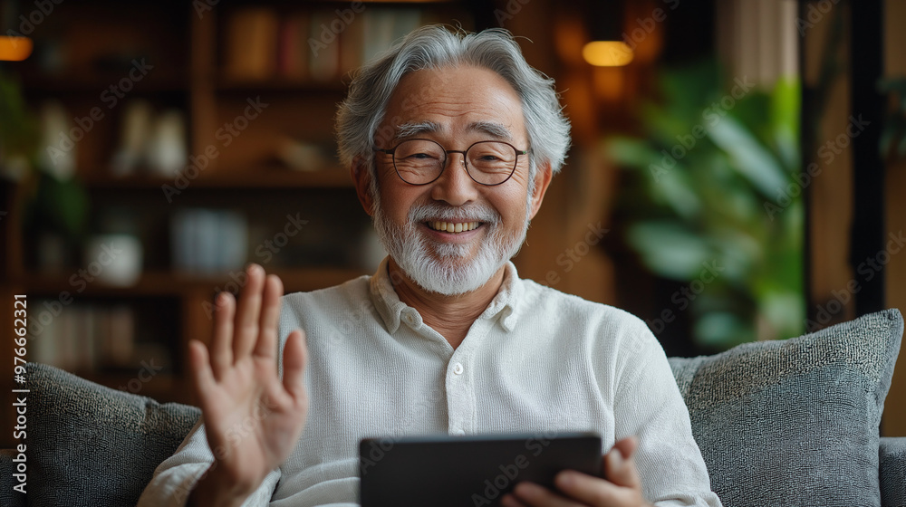 タブレットを操作するおじいさん タブレットを操作するおじいさん