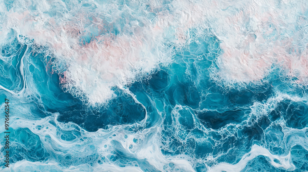 Marine-themed background featuring a tumultuous sea wave created using epoxy resin techniques. Ideal for modern interior design, this canvas artwork includes colorful cuts and paints. Marine-themed background featuring a tumultuous sea wave created using epoxy resin techniques. Ideal for modern interior design, this canvas artwork includes colorful cuts and paints.