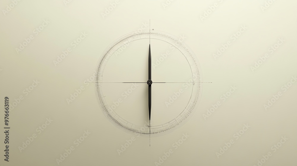 A compass with a black needle pointing North on a beige background. A compass with a black needle pointing North on a beige background.