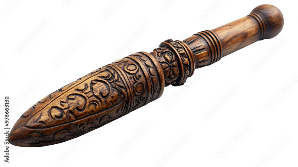 a wooden object with a handle a wooden object with a handle
