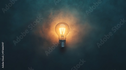 A lit lightbulb in the dark.