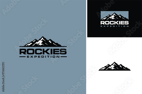 Top Peak Summit Rocky Mountain Mount Snow Silhouette for Adventure Outdoor Expedition Logo Design