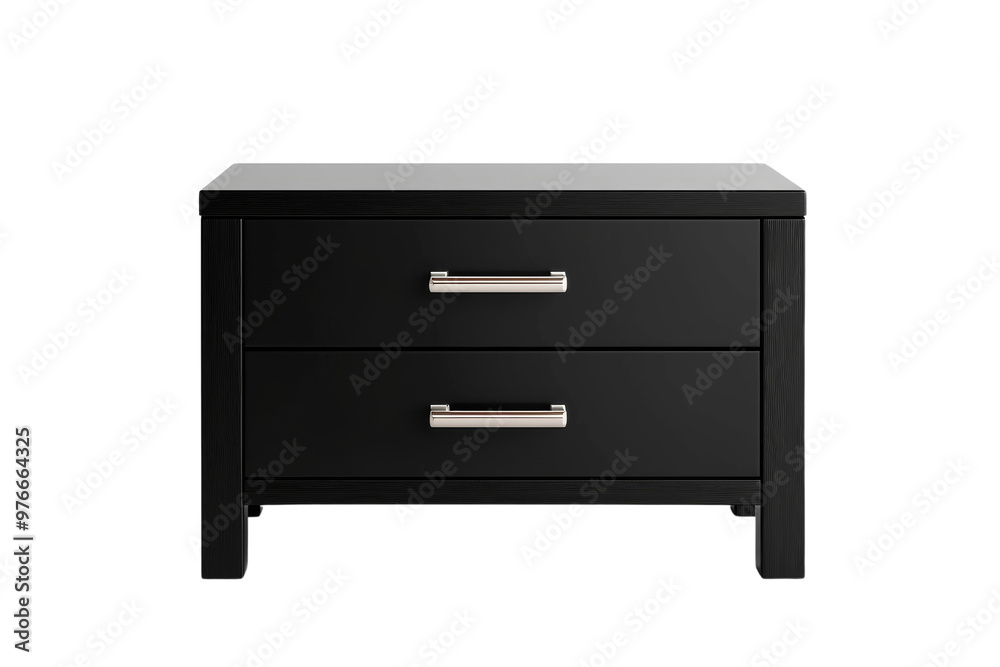 Modern black nightstand with two drawers and metal handles Modern black nightstand with two drawers and metal handles