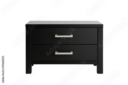 Modern black nightstand with two drawers and metal handles