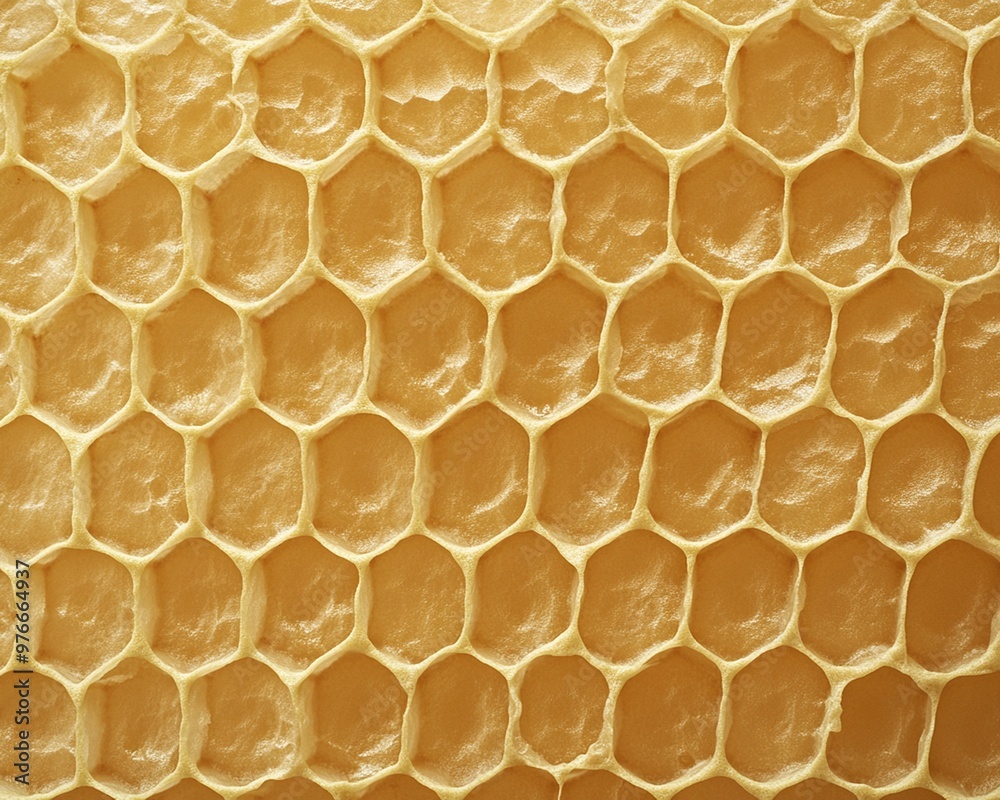 A close-up of a honeycomb, showcasing the intricate hexagonal structure and the golden-yellow hue of the wax. A close-up of a honeycomb, showcasing the intricate hexagonal structure and the golden-yellow hue of the wax.