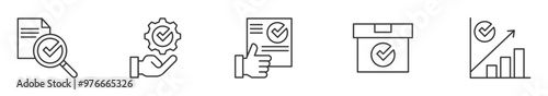 Quality control icon set. Inspection, control, approval, certification, and improvement. Vector illustration