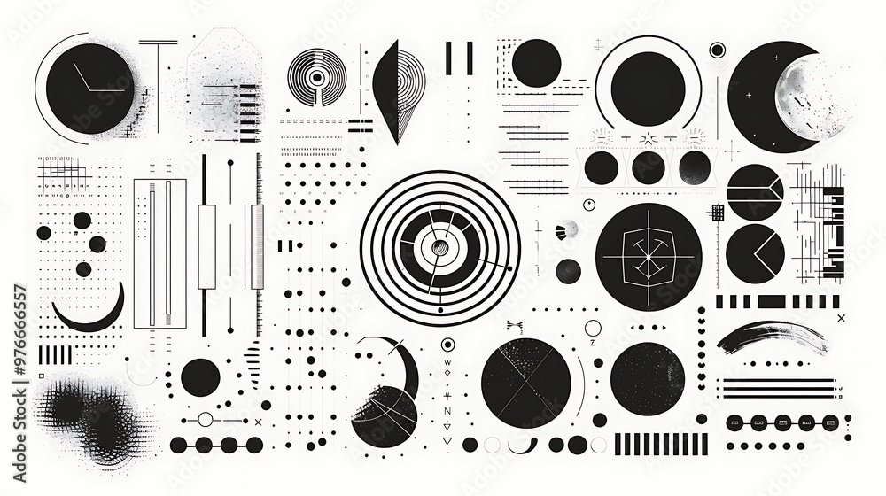 Obraz premium Abstract black and white geometric patterns and shapes.