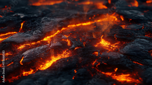 Molten lava texture background, depicting a burning floor with an Armageddon or hell concept. 3D render and illustration.