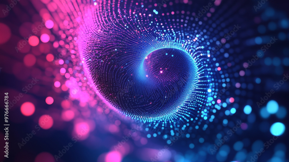 Big data visualization with a vortex of circular particles and dots, resembling an abstract galaxy. Futuristic infographic design for science or finance, showcasing complex visual data. Big data visualization with a vortex of circular particles and dots, resembling an abstract galaxy. Futuristic infographic design for science or finance, showcasing complex visual data.