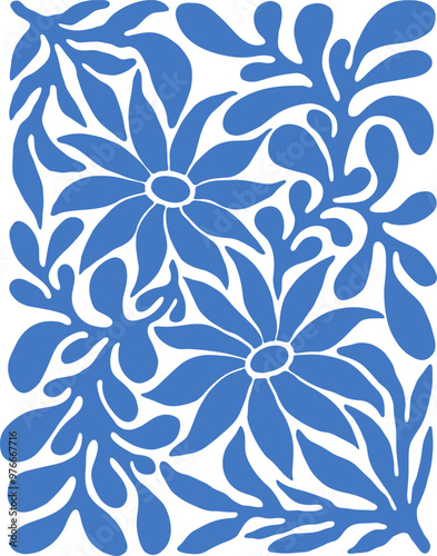 Contemporary Matisse inspired art background vector. Abstract botanical hand drawn poster design with flowers, leaves and branches. Simple modern style illustrated design for print, cover and card.