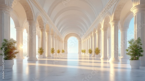 White marble colonnade stretching into the distance