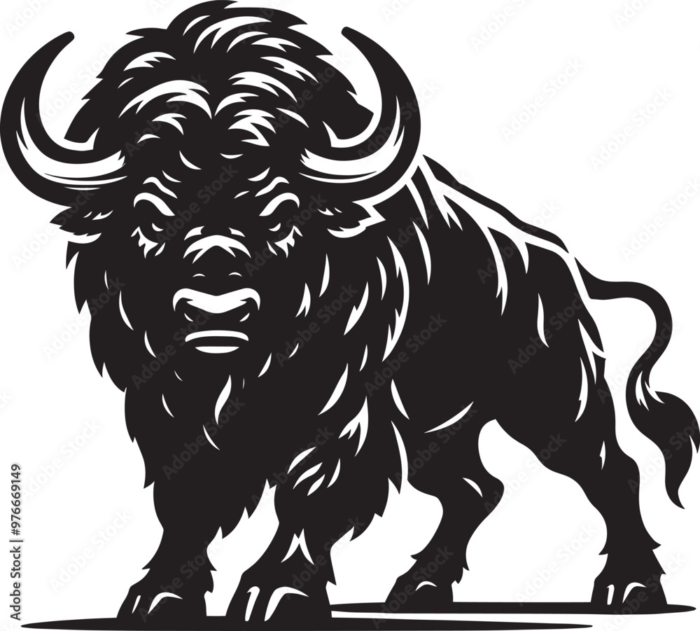 Fototapeta premium Wild Running Buffalo Silhouette vector illustration isolated on a white background