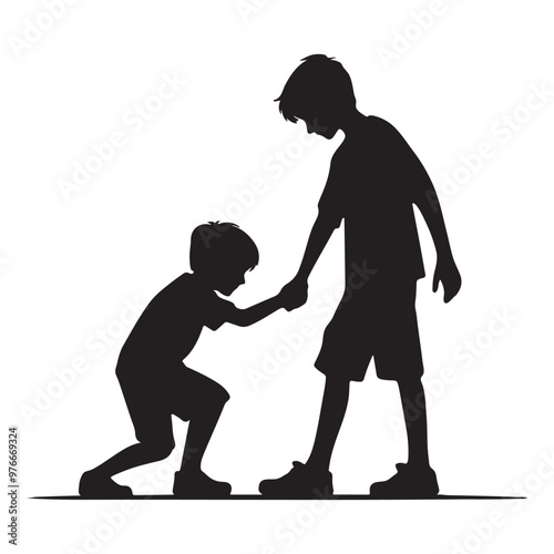 Helping hands silhouette vector art, a boy helping other boy to grow up.