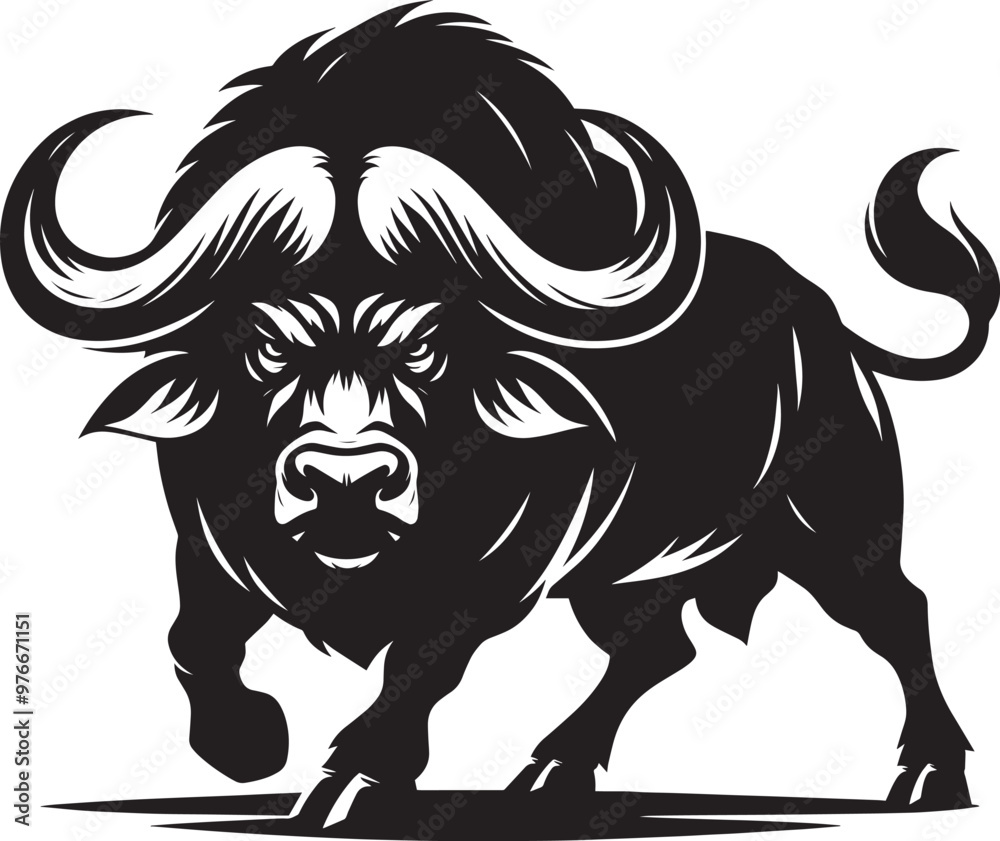 Fototapeta premium Wild Running Buffalo Silhouette vector illustration isolated on a white background