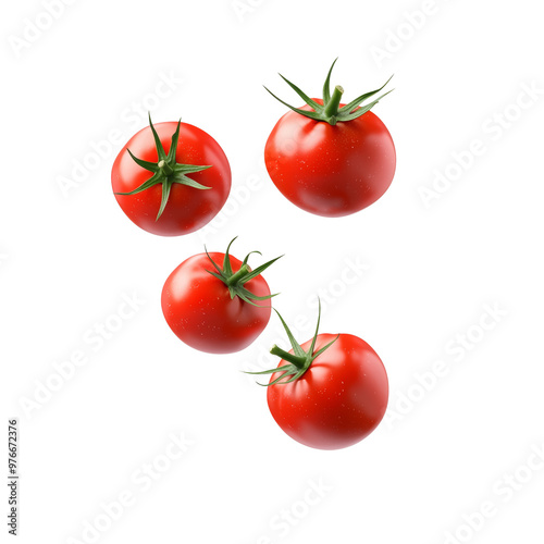 Fresh red tomatoes with green stems isolated on black background