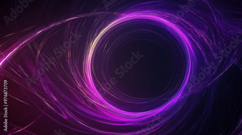 Abstract background featuring a purple swirling circle frame composed of multicolored energy particles and lines.