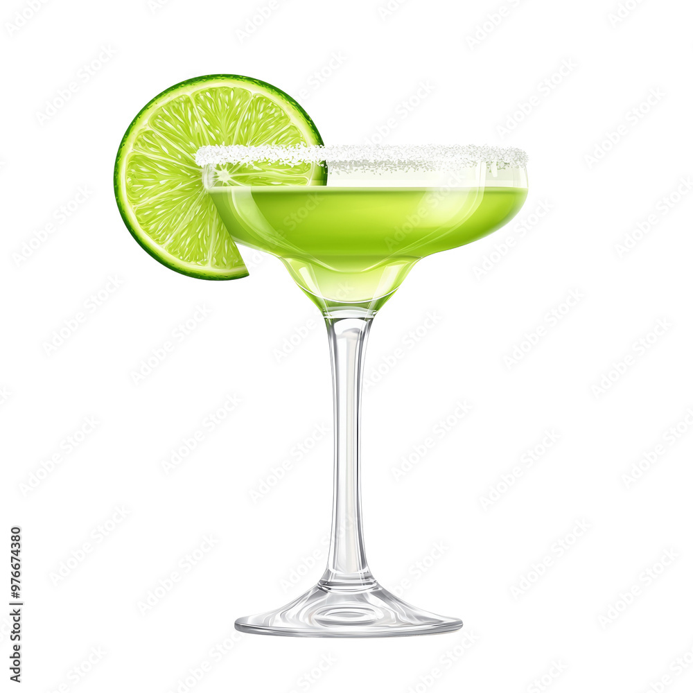 Refreshing green margarita cocktail with lime slice garnish Refreshing green margarita cocktail with lime slice garnish