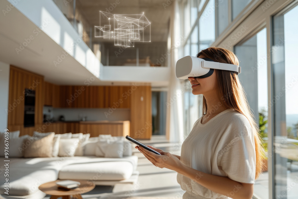 Young women watching VR movies and TV shows indoors Young women watching VR movies and TV shows indoors