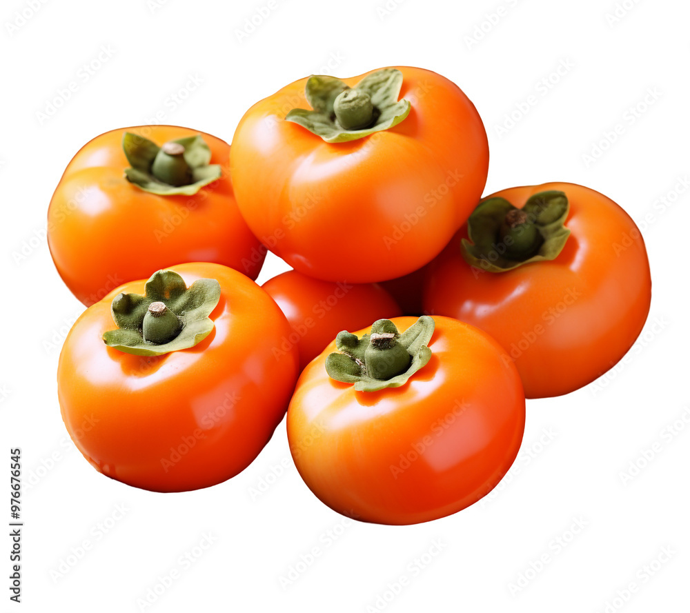 Persimmons known as Hachiya on a white background
