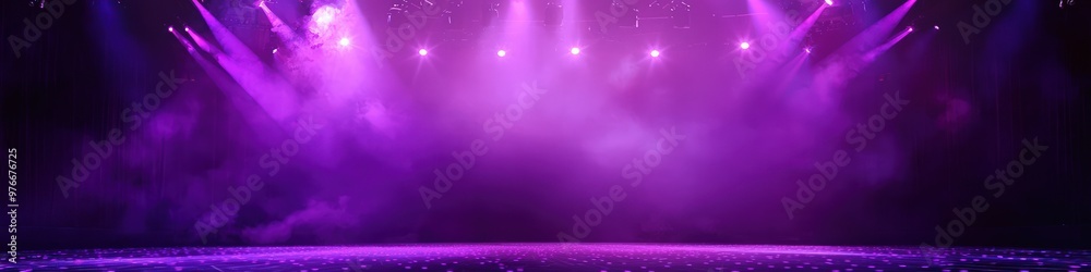 Fototapeta premium Purple Spotlight on Panoramic Theater Setting, Stage View