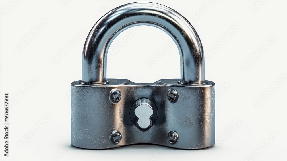 A shiny metal padlock with a keyhole, symbolizing security. A shiny metal padlock with a keyhole, symbolizing security.