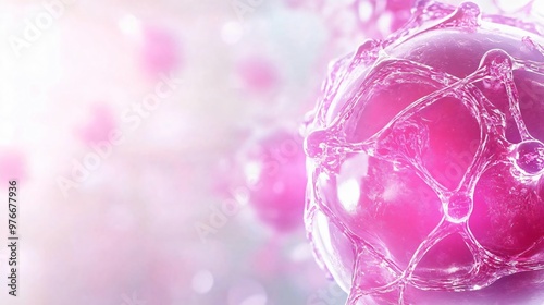 Close-up of a vibrant pink cell with intricate molecular structures, representing life at a microscopic level. photo