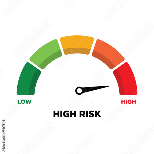 High meter icon on speedometer. Risk concept on speedometer.