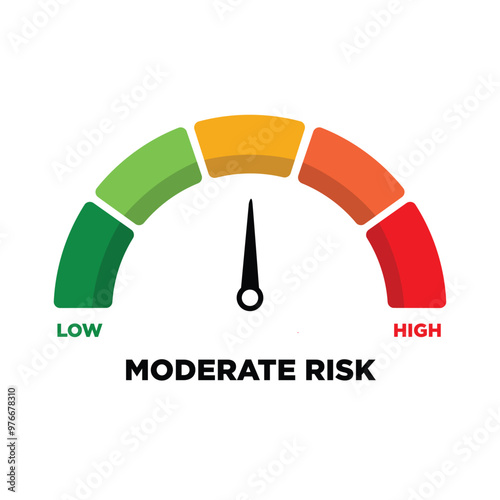 Moderate medium Risk meter icon on speedometer. Risk concept on speedometer.
