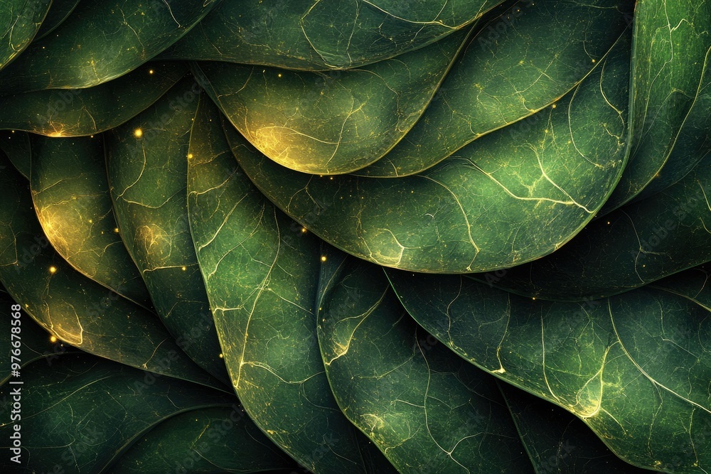 Fototapeta premium Close-up view of lush green leaves, showcasing intricate textures and vibrant patterns, perfect for nature-themed projects.