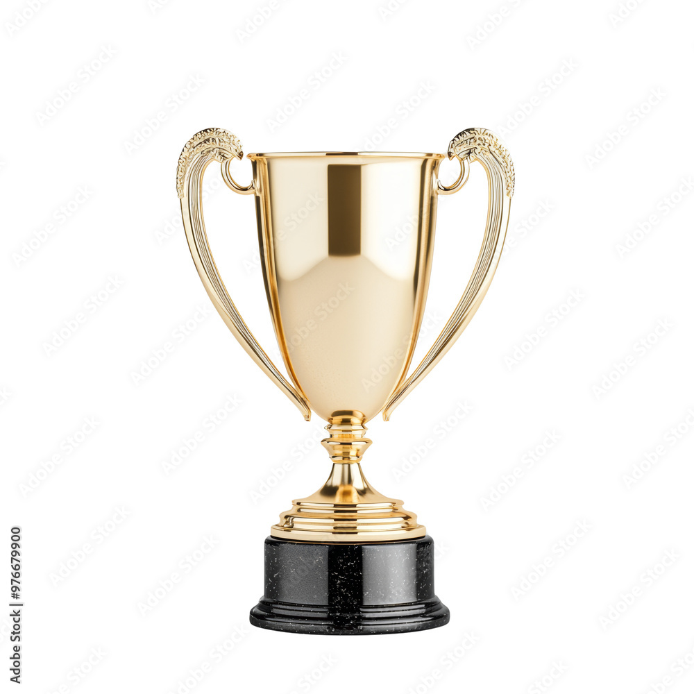 Shiny gold trophy on black base, representing victory and achievement Shiny gold trophy on black base, representing victory and achievement
