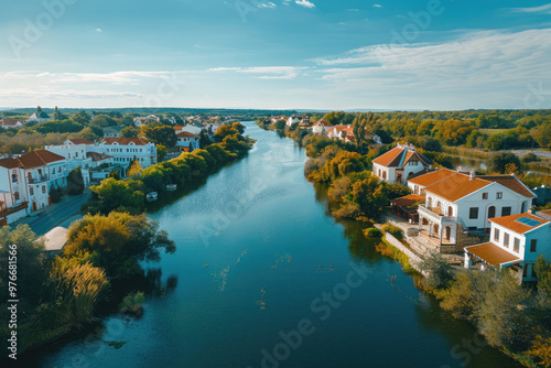 The river flows through the village