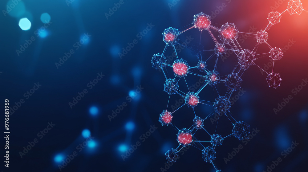 Low poly wireframe science banner vector template. Features a biochemistry, microbiology, and medical research lab poster with a polygonal design and text space. Includes 3D mesh art of molecule. Low poly wireframe science banner vector template. Features a biochemistry, microbiology, and medical research lab poster with a polygonal design and text space. Includes 3D mesh art of molecule.