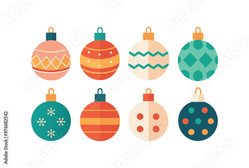 Flat Design Colorful Christmas Ornaments Vector Set Festive Holiday Decorations