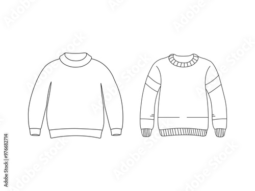Winter sweater outline. Knitted winter jumpers. Christmas Ugly Sweater outline vector, Christmas ugly sweater line art.
