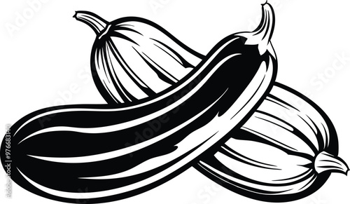 Zucchini fruit icon silhouette vector illustration on black and white.