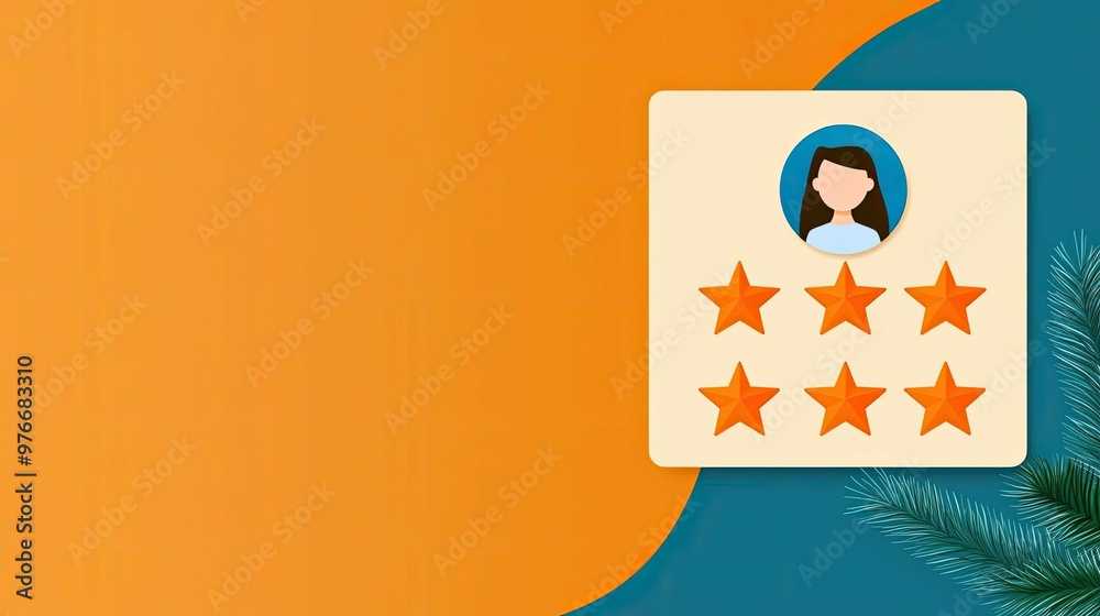 Naklejka premium A digital review card with a customer s profile picture, comment, and five star rating, highlighting the personalized nature of online reviews