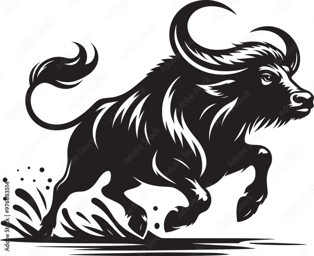 Wild Running Buffalo Silhouette vector illustration isolated on a white background Wild Running Buffalo Silhouette vector illustration isolated on a white background