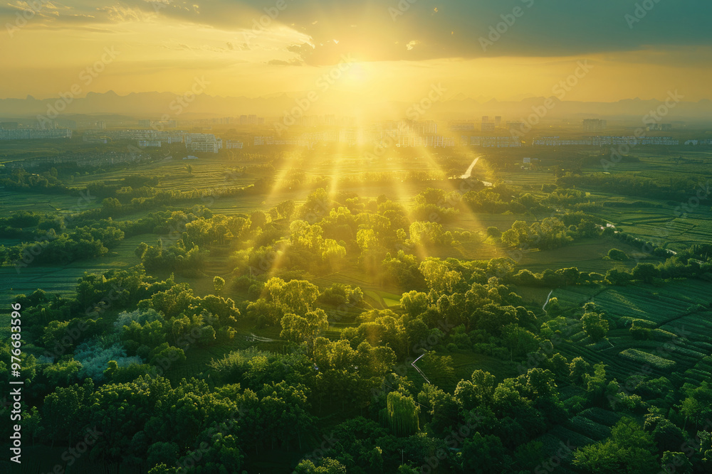 Bird's-eye view, vast plains, rice paddies Bird's-eye view, vast plains, rice paddies