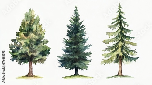 Watercolor Pine Trees.